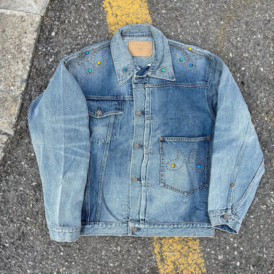 铆钉腰果花人造宝石西部牛仔夹克