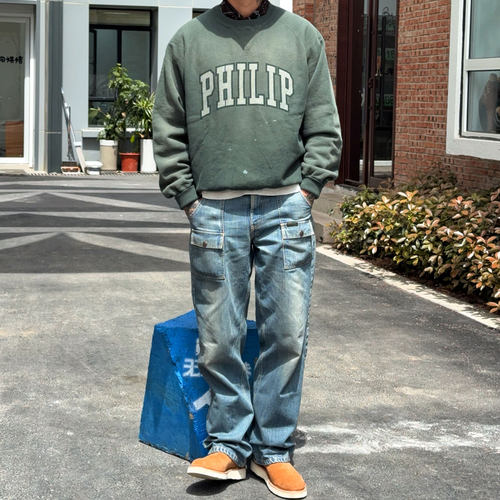 Gypsy Sons 成衣染色水洗做旧泼墨加绒空纺棉复古印花卫衣