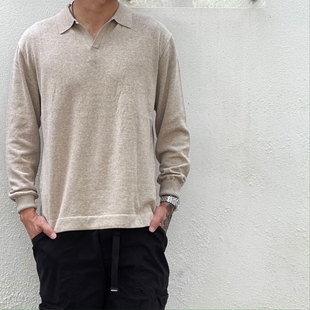 G&F 轻柔触感 日本制针织有机棉复古单粒钮扣长袖 船员POLO衫