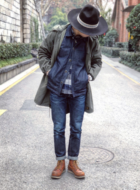 Hellequino 中国总代 925银扣21OZ 人造毛内衬赤耳功能性牛仔夹克