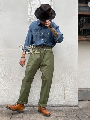 赤耳青年布工全三本针工装衬衫