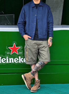 Workers Japan indigo天然蓝染100%纯亚麻 TYPE I复古一代夹克