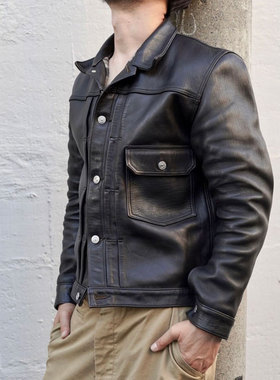 High Large王者回归 重磅2.3mm厚茶芯植鞣日本马皮单口袋皮衣夹克