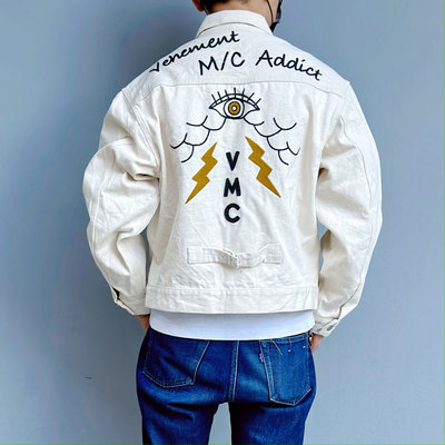 云雾闪电复古刺绣赤耳工装夹克