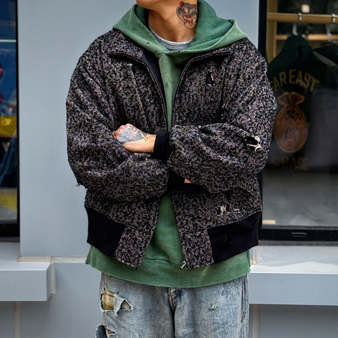 ANACHRONORM 特价清仓 超级虫洞破坏色织羊毛小立领复古通勤夹克