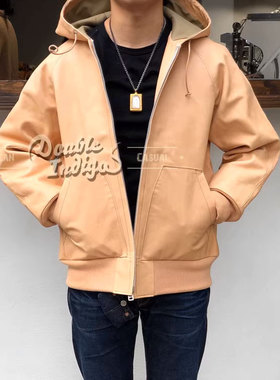 Clayty Tenjin Works日本天神超重磅栎木牛皮连帽卫衣式皮衣夹克