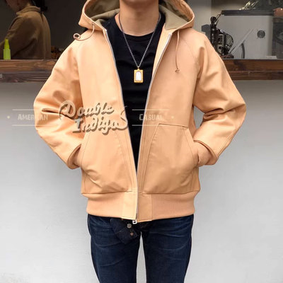 Clayty Tenjin Works日本天神超重磅栎木牛皮连帽卫衣式皮衣夹克