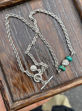 手打松石金运达摩全银银链项链