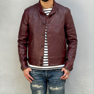 茶芯马皮青果领复古机车夹克