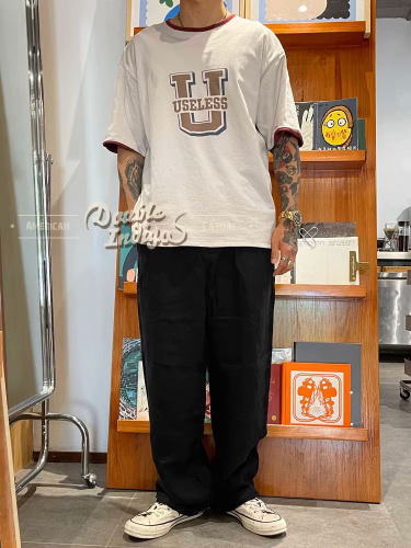 日本亚麻宽松高腰复古工装裤