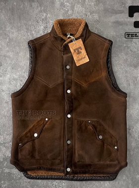 美国 Tellason ×SHANGRI-LA 意产皮毛一体做旧植鞣羊皮马甲