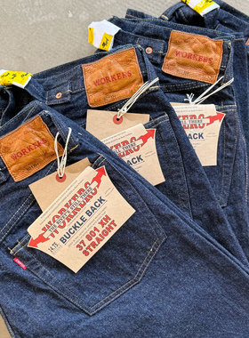 Workers Japan 超长绒14.7oz青色赤耳1937直筒巴黎扣原色牛仔裤