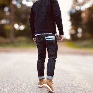 MOMOTARO桃太郎0405 15.7oz津巴布韦棉出阵二道杠粉色赤耳牛仔裤