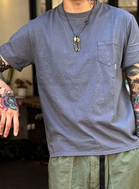 Riding High 日本制老式梭织机制水洗做旧纯色复古桶织短袖T恤