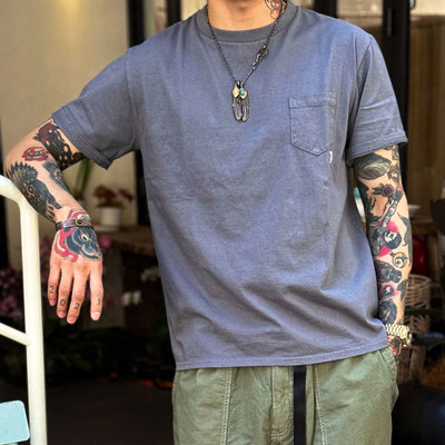 Riding High 日本制老式梭织机制水洗做旧纯色复古桶织短袖T恤