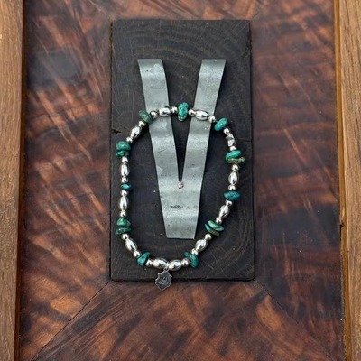 AMP Japan 日本手作天然松石925银珠复古印第安风弹力绳手链