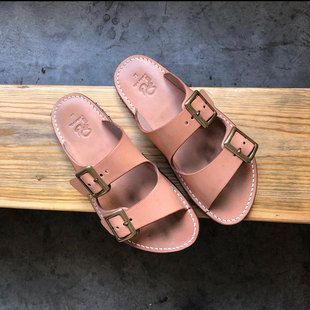 Tenjin Works天神 小花亮介日本手作复古原色植鞣革拖鞋凉鞋凉拖