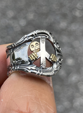 金骷髅古董银汤匙改造反战戒指