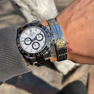 Dear 新年限定18k金蔷薇花太阳唐草图腾老鹰刻印银手镯 Blossom