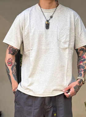 Riding High 日本制老式梭织机制天竺雪花棉纯色通勤口袋短袖T恤