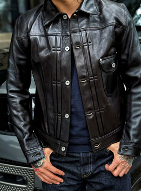 High Large胡歌款 王者回归重磅2.3mm厚茶芯植鞣马皮单口袋皮衣