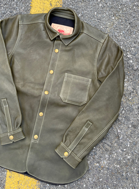 Tenjin Works天神 福利特价WS02重磅绿色茶芯S级枥木牛皮工装衬衫