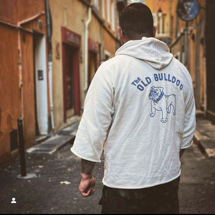 斗牛犬刺绣重磅毛巾棉卫衣