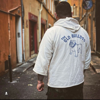 斗牛犬刺绣重磅毛巾棉卫衣