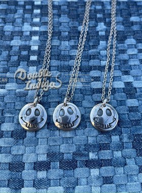 日本手作古董骷髅笑脸吊坠项链