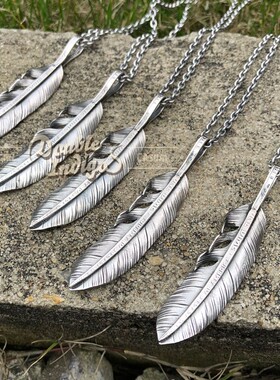 古董摩根银币羽毛吊坠项链