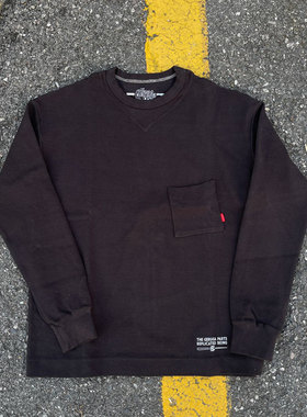 Geruga 肌理感十足 日本制重磅水洗炭黑色印花复古长袖口袋T 恤