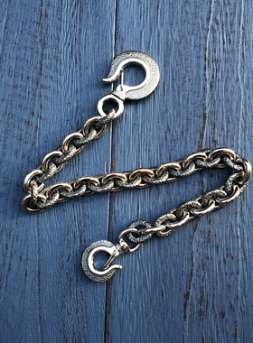 Jango 店铺定制 18k 金+做旧熔岩银圈实心双钩头财布链