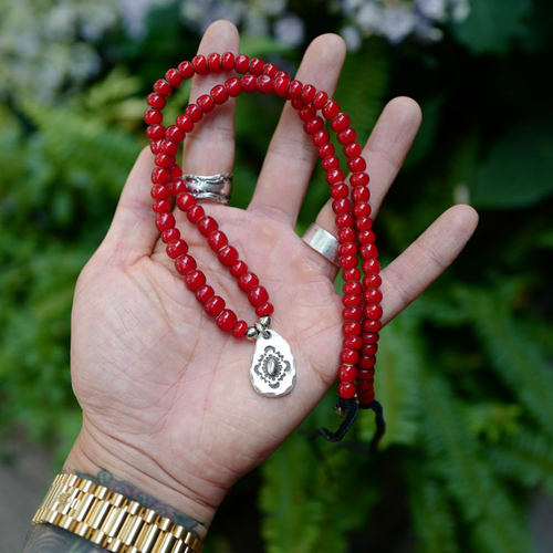 实心银珠唐草太阳图腾项链吊坠