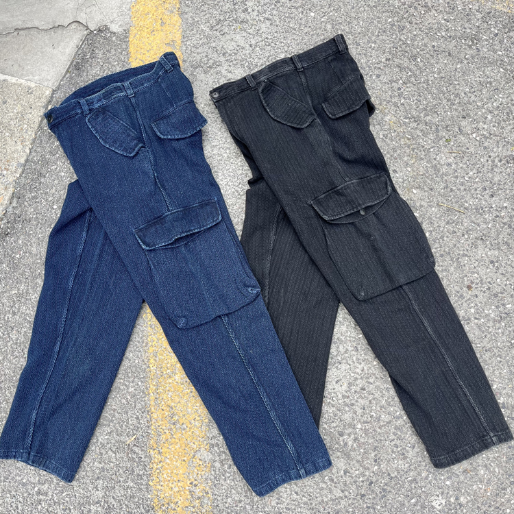 蓝染刺子法式多袋工装休闲裤