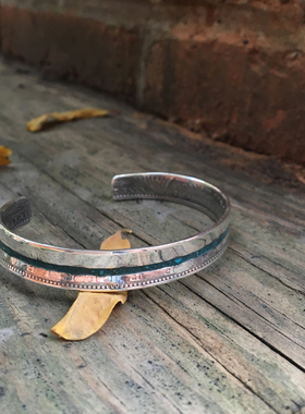 手工填充松石粉末手打复古手镯