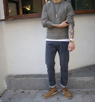 workersjapan修身黑色牛仔裤