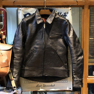 Tenjin 重磅S级栃木牛皮黑色茶芯JS02机车皮衣夹克 Works天神