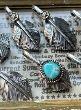 复古印第安925银羽毛吊坠