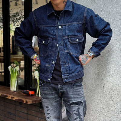 复古双口袋二代赤耳牛仔夹克