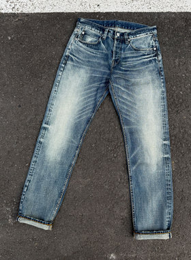 Double Indigo温润质感2年旧化模拟自然系水洗做旧修身赤耳牛仔裤