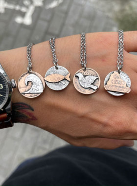 手作铜币改造山脉飞鸽海浪古董