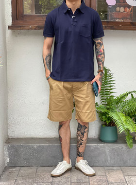 Workers Japan 复古巴黎扣裤褶设计高密度斜纹改良军官休闲短裤