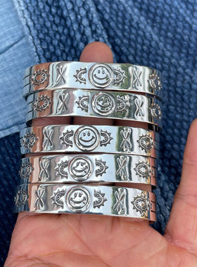 笑脸点银日本手打复古银手镯