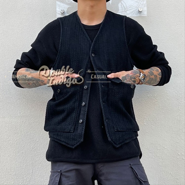 刺子面料做旧多袋复古工装马甲