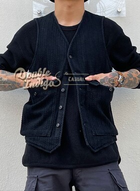 Fleurs De Bagne花囚犯 重磅黑色刺子面料做旧多袋复古工装马甲