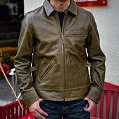 JS03 天神Tenjin Works复古绿 枥木油润小牛牛犊皮复古机车夹克