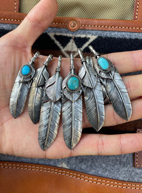 上银松石印第安羽毛吊坠