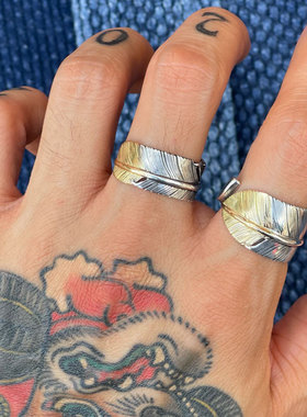 18K金先金复古宽版&窄版羽毛戒指