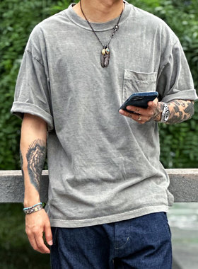 BARNS 日产重磅重度水洗做旧炭黑色重磅美国棉 City Boy宽松T恤