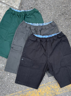 Kriff Mayer 重磅水洗做旧腰果花内衬多袋松紧腰围工装露营短裤